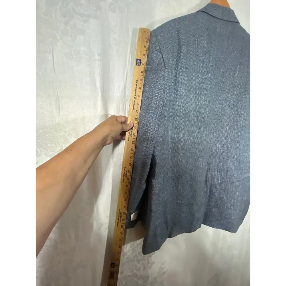 Vintage Norm Thompson Sport Coat 46 LONG Blue Tan 100% Pure Silk Deadstock